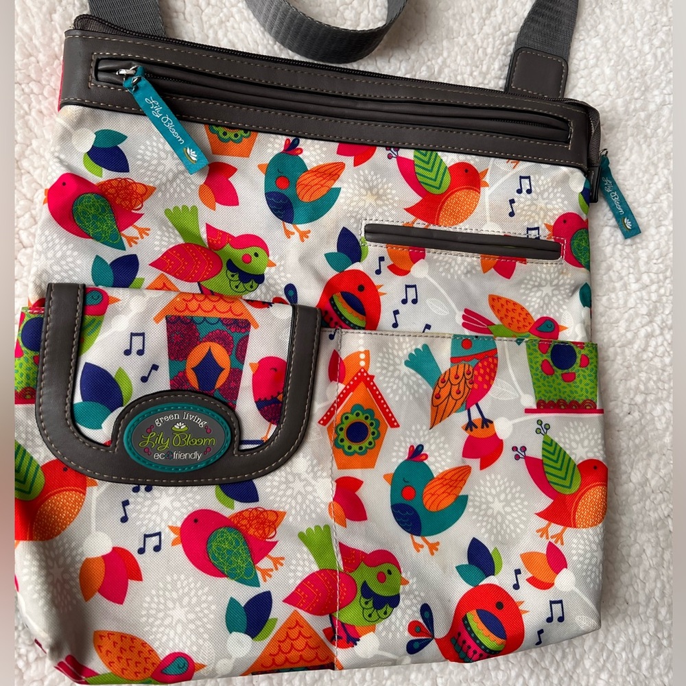 Lily Bloom Multicolor Bird & Birdhouse Print Shoulder Bag- Gorgeous!